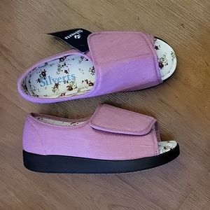 Silvert's misty rose/black/willow women's extra wide open toe sandal sz 6W New…